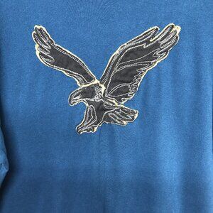 American Eagle Blue Y2K Style Big Logo Embroidered Long Sleeve Shirt Sz L